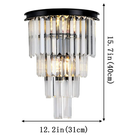Black Crystal Wall Sconce With 4 Tier Crystal Display Modern Wall Light Fixture Bedside Mount Lamp With Dimensions