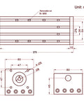 Technical drawing of Dual Linear Rail Guide with SFU1605 Ballscrew and square rails, NEMA23 motor, 150mm stroke CNC linear stage dimensions.