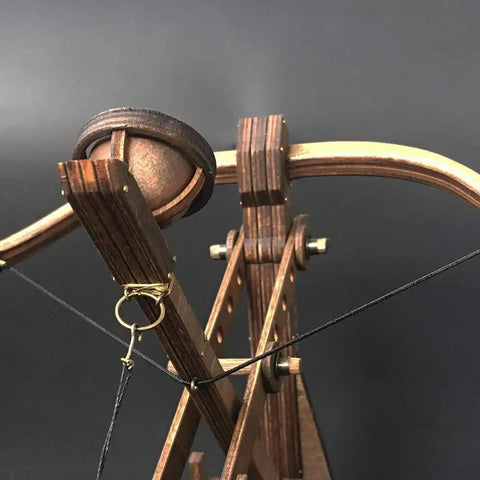 Adjustable Crossbow Siege Ancient Chariot Catapult Kit 3D Wooden Puzzle Desk Top Model, basswood trebuchet arm detail