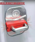 Dead Quiet Car Door Latch Covers 4 Pack No More Loud Slams Solid Fit Heavy Duty Noise Reduction Silencer Pads installed on door.