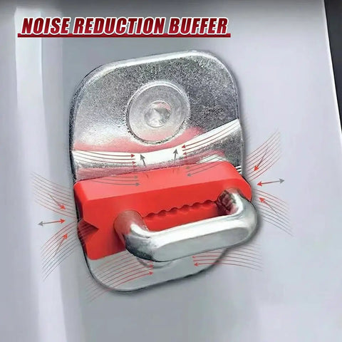Dead Quiet Car Door Latch Covers 4 Pack No More Loud Slams Solid Fit Heavy Duty Noise Reduction Silencer Pads installed on door.