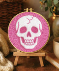 Pink Skull Head Punch Needle Kit For Adults Beginners Complete DIY Craft Needlepoint Set With Hoop Starter Embroidery Kit 20x20cm