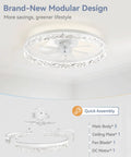 Top Tier 20 Inch Modern Ceiling Fan With Integrated LED Lights And Smart Remote App Control showing modular design for easy assembly.