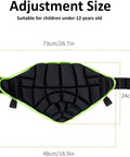 Kids Protective Butt Pad For Extreme Sports Hip Pad For Skating Roller Hockey And Snowboarding Adjustable Youth Shorts With Thick 25 Mm Foam Lycra Edge Bindings And Easy Buckle Closure showing dimensions suitable for under 12.