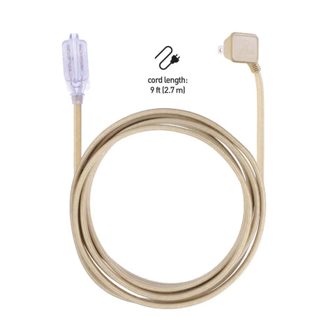 Designer Gold Fabric Extension Cord 9 Foot Length With 3 Polarized Outlets Right Angle Plug 125 Volt Patent Pending A Dope Way To Power More In Any Room