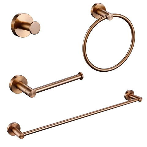 Stainless Steel Bathroom Accessories Set With Towel Bar Towel Ring Toilet Paper Holder And Hooks In SUS 304 Brushed Brass Finish