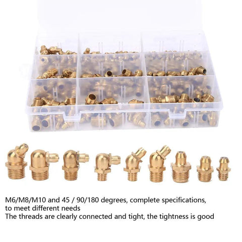 160 Piece Brass Zerk Fittings Kit With M6 M8 M10 Complete All In One Grease Nipple Assortment In 45 Degree 90 Degree And Straight Angles