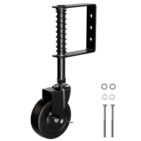 4 Inch Spring Loaded Gate Caster Wheel With Side Brake, Heavy Duty Gate Wheel For Outdoor Wooden, Fence And Metal Tube Gates