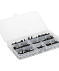 210 Pieces Black Carbon Steel Cross Head Self Tapping Screws With Washers M3 To M4.8 Assortment Kit in a plastic organizer box