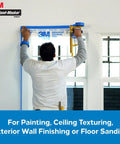 Person using Pre Loaded Masking Tape Dispenser Kit With Film For Painting, Drywall Texturing, And Wall Prep on window frame