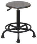 Retro Stool In Rustic Oak Finish With Pneumatic Height Adjustment From 19 To 26 Inches, Extra Wide 19 Inch Base, Antique Steel Frame
