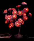 Pink Rose Tree Lamp With Bonsai Style Design And Cozy Soft LED Glow for Bedroom showcasing illuminated pink floral arrangement.