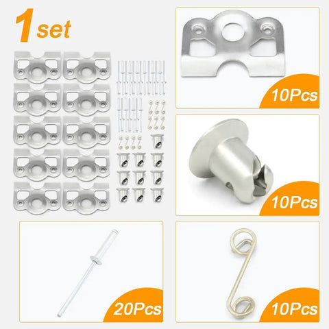 Zero Hassle 1/4 Turn Quick Release Fastener Kit With Rock Solid Steel Rivets And Dimpled Mounting Plates And Springs. 1 set with 10 rivets.