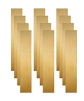 12 Piece Brass Shim Stock Assortment 6 By 1 Inch For Leveling, Gap Filler, And Trim Fitment, Includes Six Thicknesses From 0.002 To 0.016 In For Diy Projects And Industrial Use. Brass shims displayed overlapping in rows, showing various thicknesses.