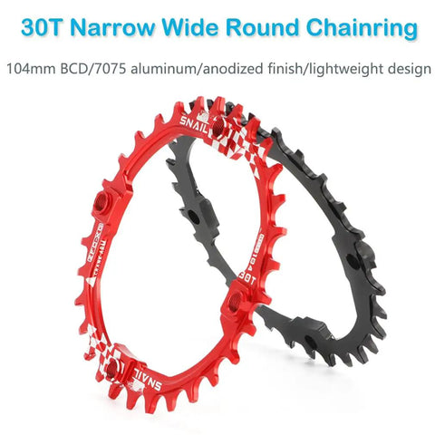 104 BCD Narrow Wide Bike Chainring For 1X Drivetrain 30T To 52T Range With Sprocket Bolts, lightweight red and black chainring