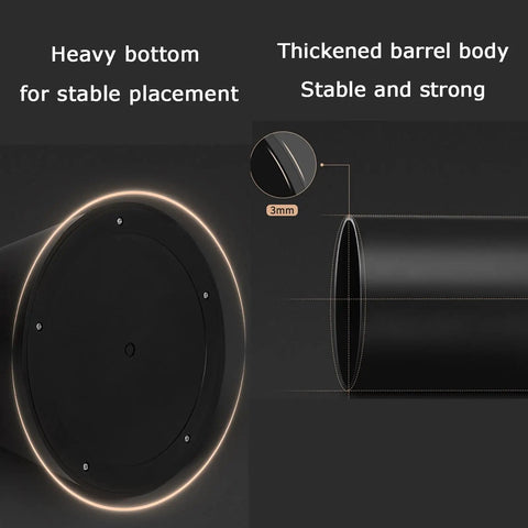 Heavy Hitter Floor Standing Coffee Knock Box With Self Draining Rubber Base Holds 6.8 Liters, showing heavy bottom and thick barrel construction.