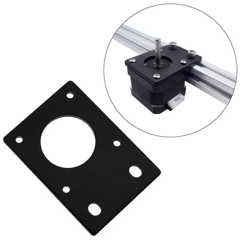 Black 42mm motor mount plate for Nema 17 stepper with large central hole and four mounting holes.