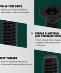 6 32 X 3 4 Inch Black Flat Head Security Torx Screws 304 Stainless Steel with deep threads and pin-in-Torx drive for security.