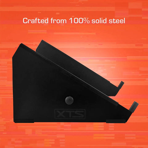 Side view of XTS Desktop Stand crafted from solid steel, extendable from 11.8 to 20.8 inches, for studio gear and mixers.