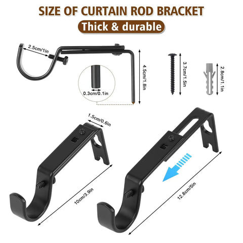 Heavy Duty Wall Mount Brackets For 1 Inch Curtain Rods, Adjustable Iron Rod Holders With Screws And Anchors, Pro Grade Hardware Kit, 2 Pack, Supports Up To 35 Lbs For Stable Blackout Curtains And Heavy Drapes