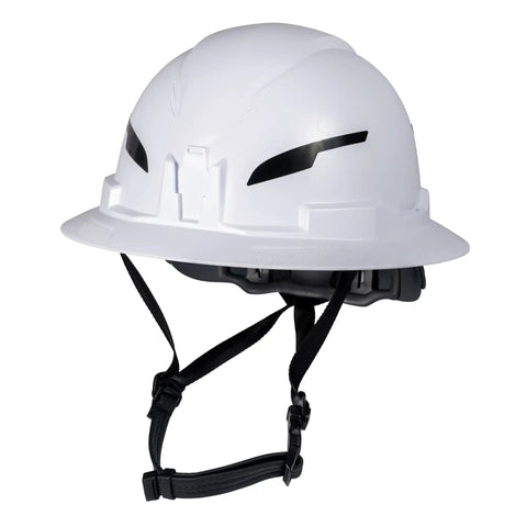 Type 2 Non Vented Full Brim Hard Hat With Chin Strap Class E Protection Up To 20kV Six Point Suspension Washable Padding