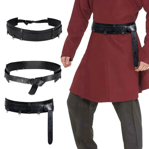 Snag This Premium Vintage Embossed Waist Belt Adjustable Faux Leather Cinch Strap For Medieval Festival Costumes with black embossed design.