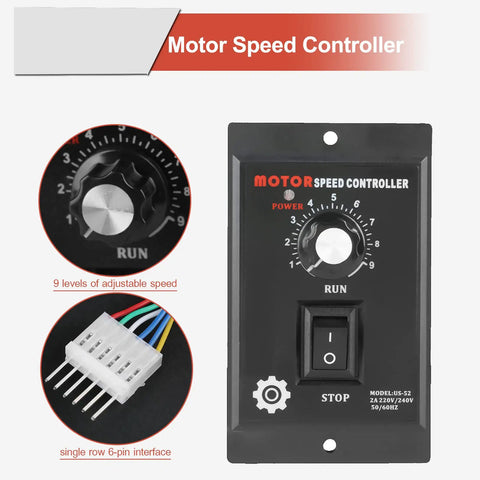 400W AC 220V Motor Speed Controller Regulator front view with dials and 6-pin interface, pro grade heavy duty unit