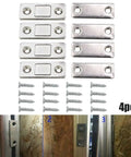 8 Pack Slim Magnetic Cabinet Catch Latches For Doors, Flush Mount Silver Hardware With Strong Hold, shown with screws