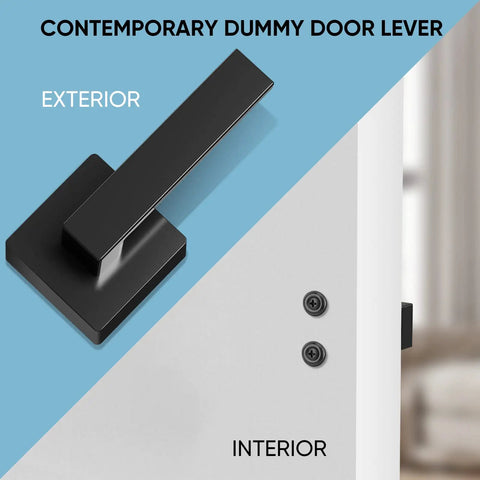 Heavy Duty Reversible Square Dummy Door Lever For Indoor Use Ideal For Bedroom And Closet Rear Mount Matte Black Finish