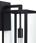 Modern Industrial Outdoor Wall Light Fixture In Mystic Black With 27 Inch Clear Glass Panels, side view
