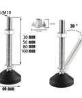 Heavy Duty Swivel Furniture Leveling Feet With M8 And M10 Threads And Tough Nylon Bases showing adjustable heights and angles.