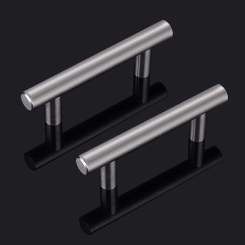 Set Of 25 Brushed Nickel Stainless Steel Cabinet Handles 2-1/2 Inch Center To Center 4 Inch Overall Length Modern Euro Style T Bar Pulls