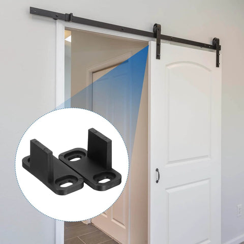 Four Pack Black POM Sliding Barn Door Floor Guides, Flat Bottom Track Guide showing installation on bypass closet door