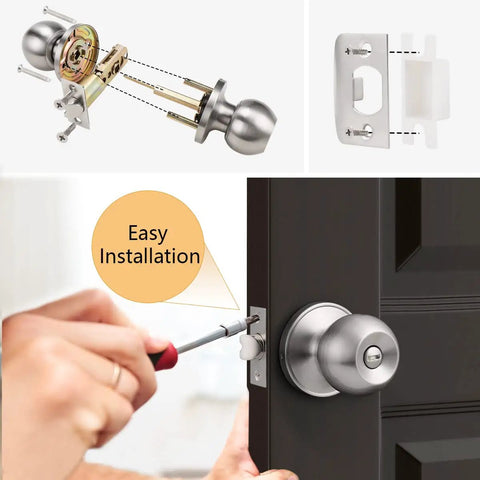 Brushed Nickel Bedroom And Bathroom Door Knobs Set 10 Pack, Interior Privacy Door Handles installation process