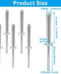 Diagram showing 60 Piece Aluminum Blind Rivet Assortment Kit, Three Sixteenth Inch By One And One Quarter Inch Closed End Pop Rivets dimensions