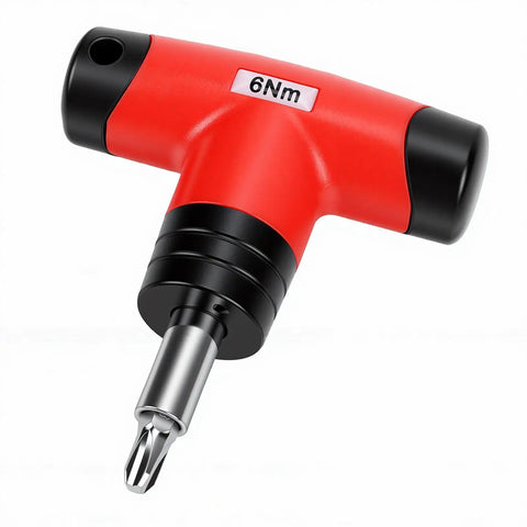 Close-up of Pissente T Handle Preset Torque Wrench 6Nm Ratchet Screwdriver Precision Adjustment Tool with red handle.
