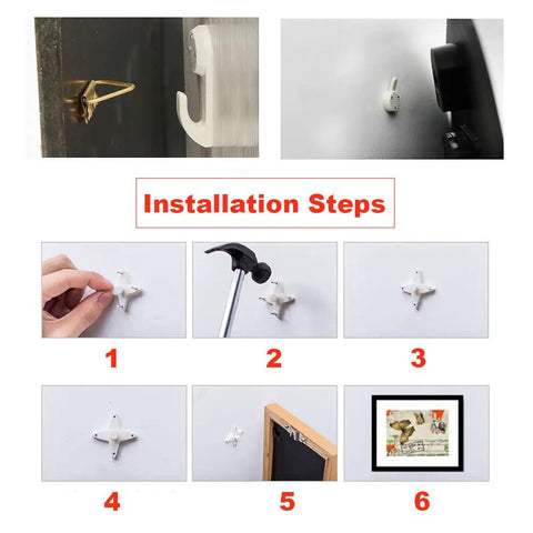 Traceless Wall Hangers 40 Piece Set Invisible Nail Hooks No Trace Picture Hangers For Drywall And Hardwall installation steps