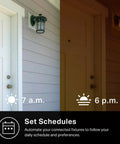 Illustration of HS200 Smart Light Switch Single Pole With Neutral Wire showing scheduling feature from 7 a.m. to 6 p.m.