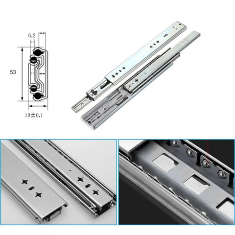 Beefy 53mm Steel Drawer Slide Track for Kitchen Cabinets with Ball Bearing Glide and Soft Close, blue zinc finish