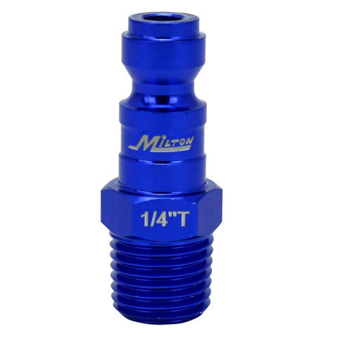 Five Piece T Style Air Coupler And Plug Kit In Blue One Quarter Inch NPT Pro Grade Durable Anodized Steel Color Coded Quick Fit
