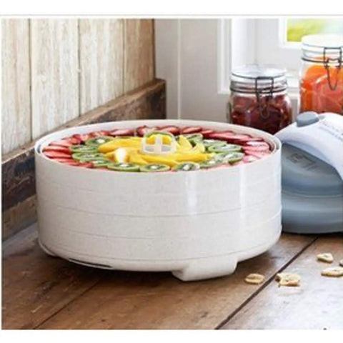 Heavy Duty Electric Food Dehydrator With Adjustable Temperature Controls For Rapid Jerky Fruit Vegetables And Pet Treats, stacked trays with fruit.