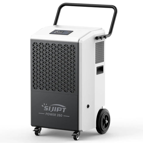 Commercial Dehumidifier With Pump For Large Basements, Commercial Spaces, And Industrial Areas, 260 Pint Capacity, front view.