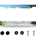 Beach Vibes License Plate Frame With Palm Tree Hawaii Theme, Stainless Steel Car Accessory, screws included, beach design.