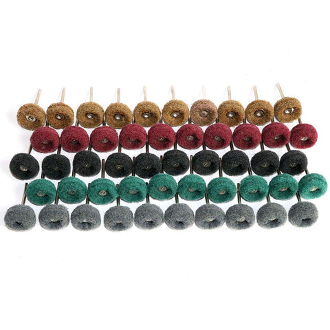 50 Piece Abrasive Buffing Wheel Set For Rotary Tool With 3mm Mandrel Dope Shine Polishing Kit shown in multiple colors