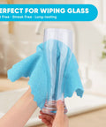 Orighty blue microfiber cleaning cloth, 12x11 in, used for wiping glass surfaces.