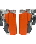 Orange Locking Device Pair For Overlay Tandem Drawer Slides Heavy Duty Left And Right Hardware Zero Hassle Install Rock Solid Cabinet Upgrade Kit on white background.