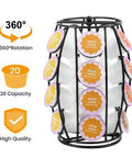 Rotating K Cup Holder Carousel For Countertop Holds 20 Coffee Pods Coffee Pod Organizer Stand No Fuss Pod Label Display Black Kitchen Accessory For Quick Pod Picks with 360° rotation feature