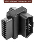 OBD2 Splitter 16 Pin One Male To Two Female Extension Converter Adapter product image showing connector details
