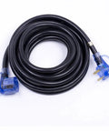 Heavy Duty 50 Foot RV Extension Cord TT30P To TT30R 30Amp With LED Indicator, Easy Unplug Design, coiled view.