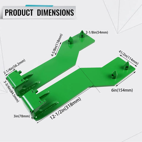 Heavy Duty Steel Quick Tach Weld On Mounting Brackets For Tractor Loaders, dimensions view, powder-coated steel